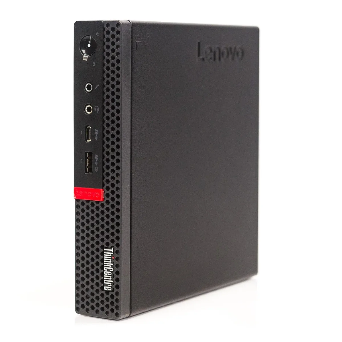 Small black rectangular mini desktop with front USB-C and USB 3.1 ports