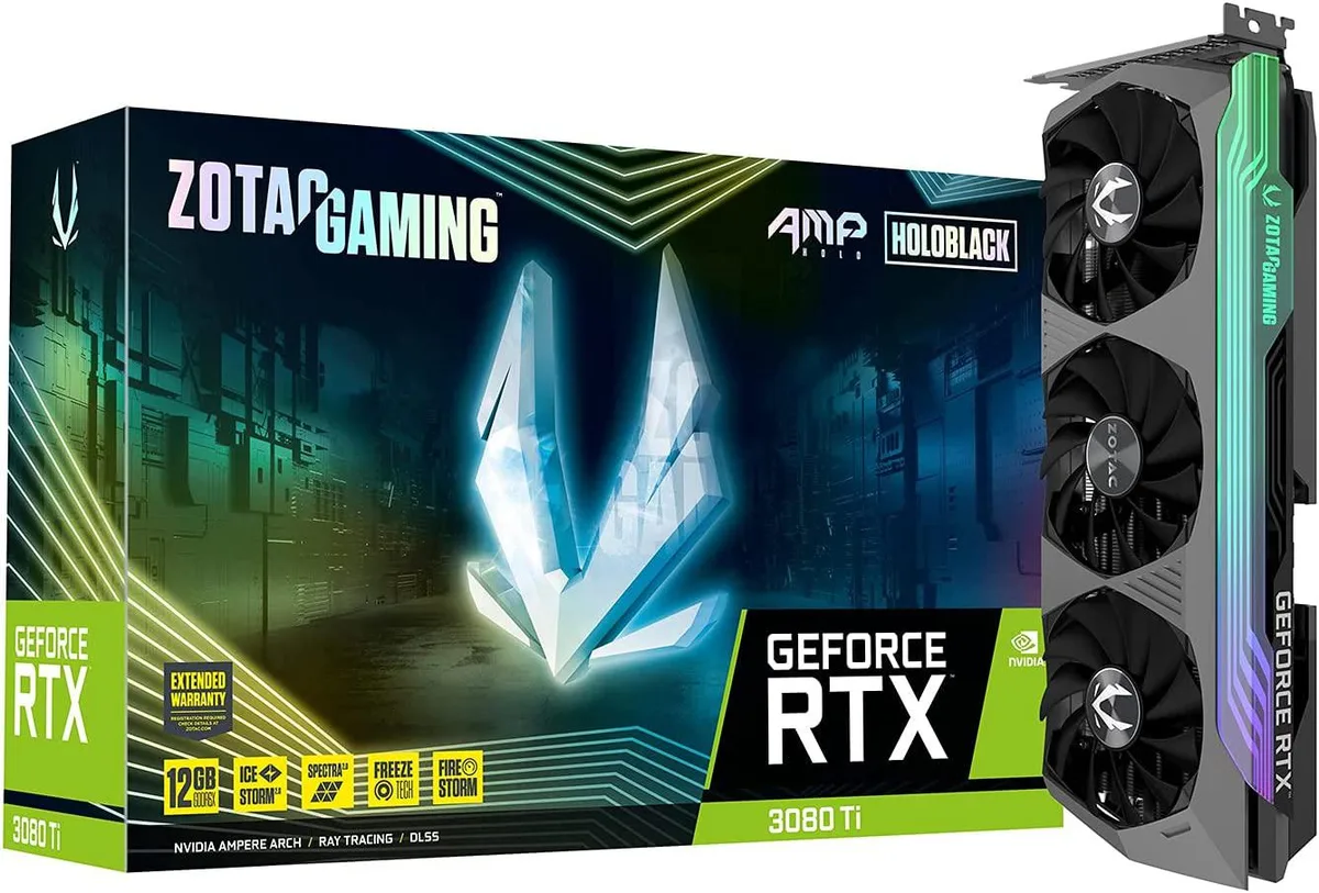ZOTAC GeForce RTX 3080 Ti AMP Holo graphics card with HoloBlack finish and RGB lighting
