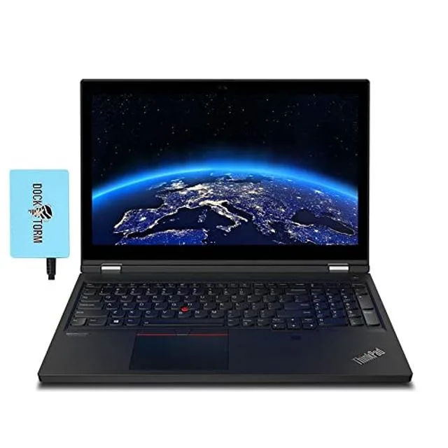 Black 15.6 inch ThinkPad workstation with 4K OLED touchscreen and compact USB hub