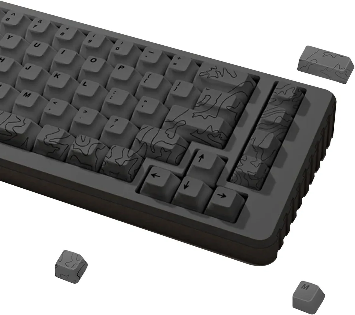 Gray PBT keycap set, 164 keys, Cherry profile, 1.7mm thick, Topo Canyon dye-sub legends