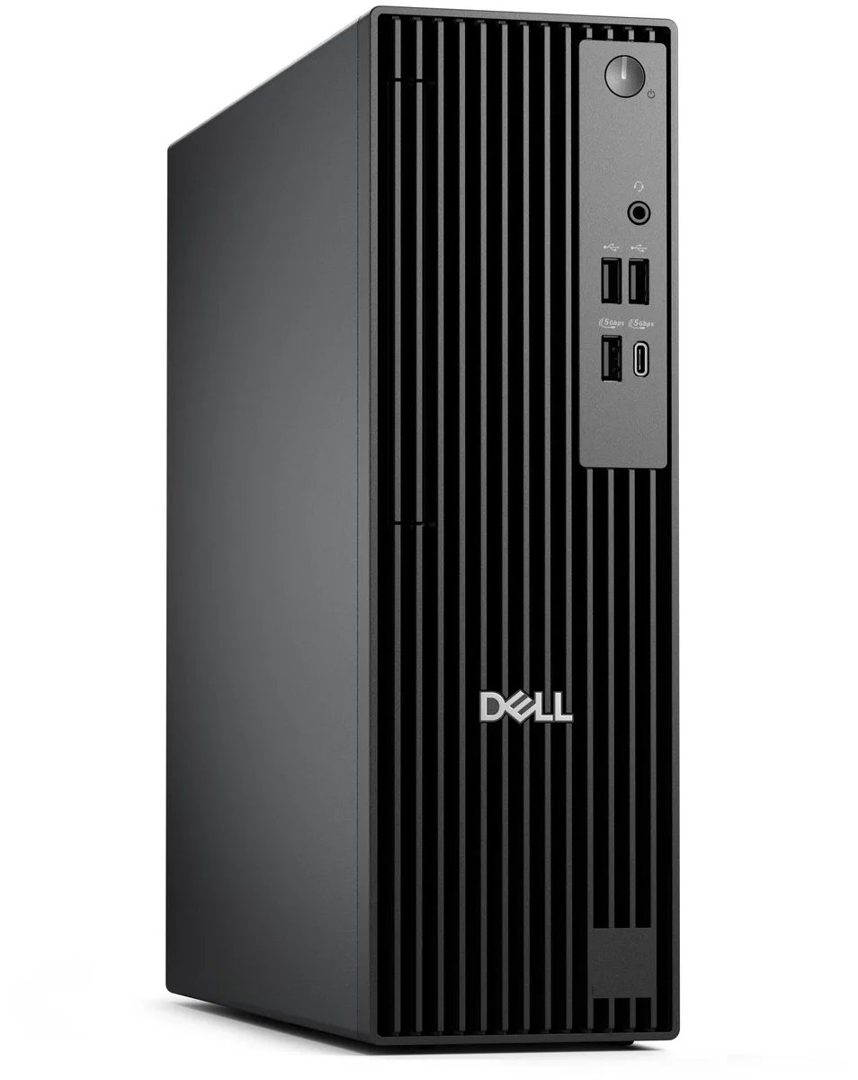 Small silver desktop tower with wired keyboard and mouse