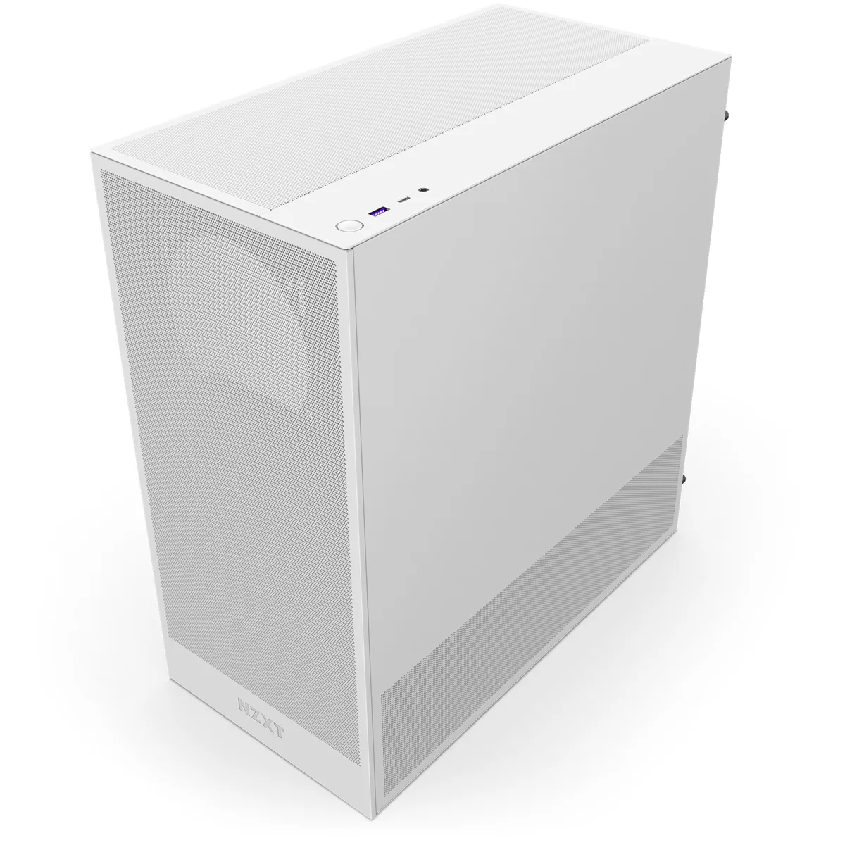 White mid-tower ATX case with tempered glass side panel and mesh front panel