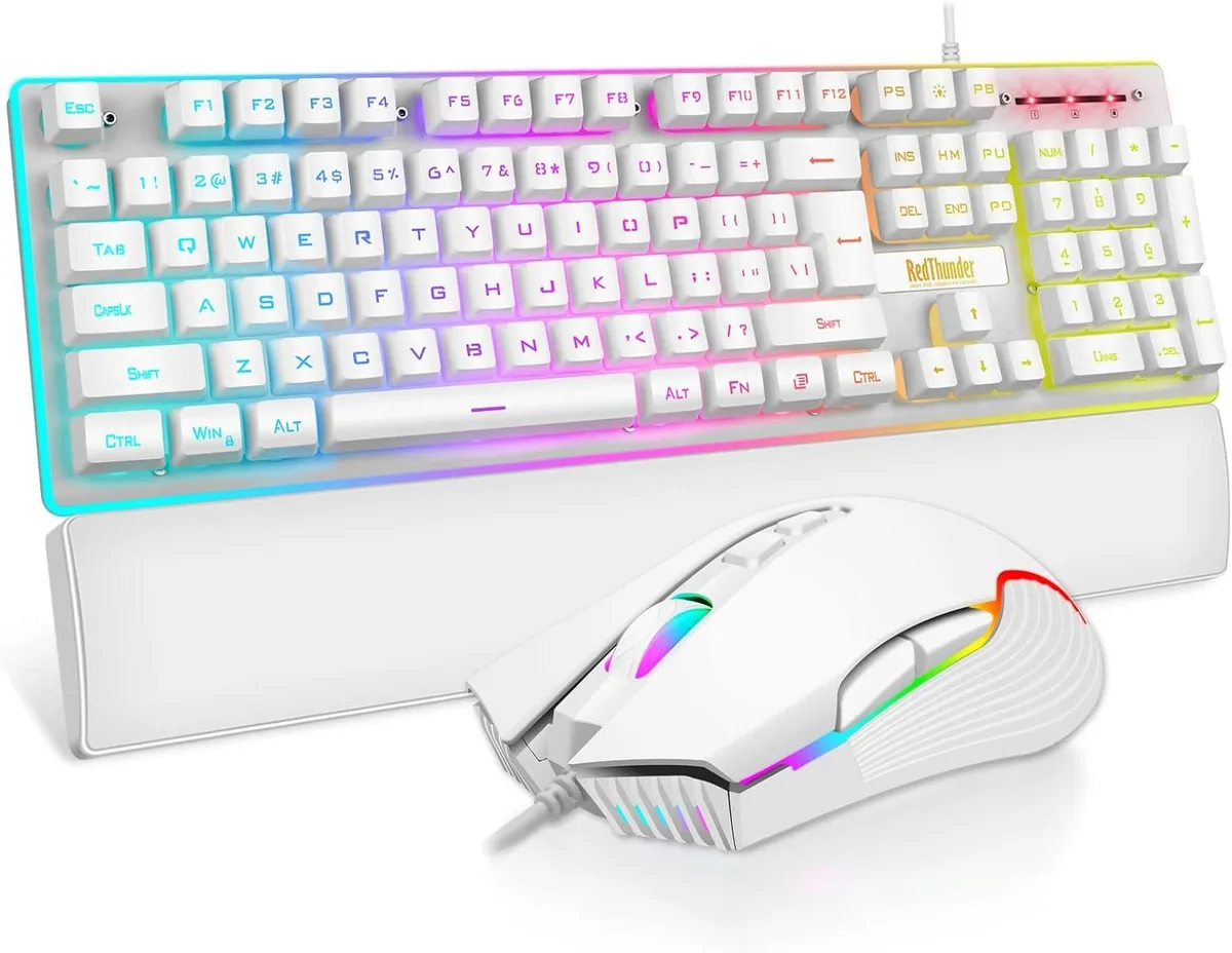 BFKK BFKK Wired Gaming Keyboard and Mouse Combo White 104-key 7200 DPI 26 Anti-Ghosting Wrist Rest — 商品写真