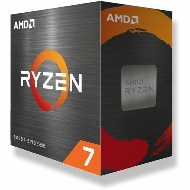 Square green CPU with gold contact pads and silver heat spreader engraved with Ryzen 7 5800XT