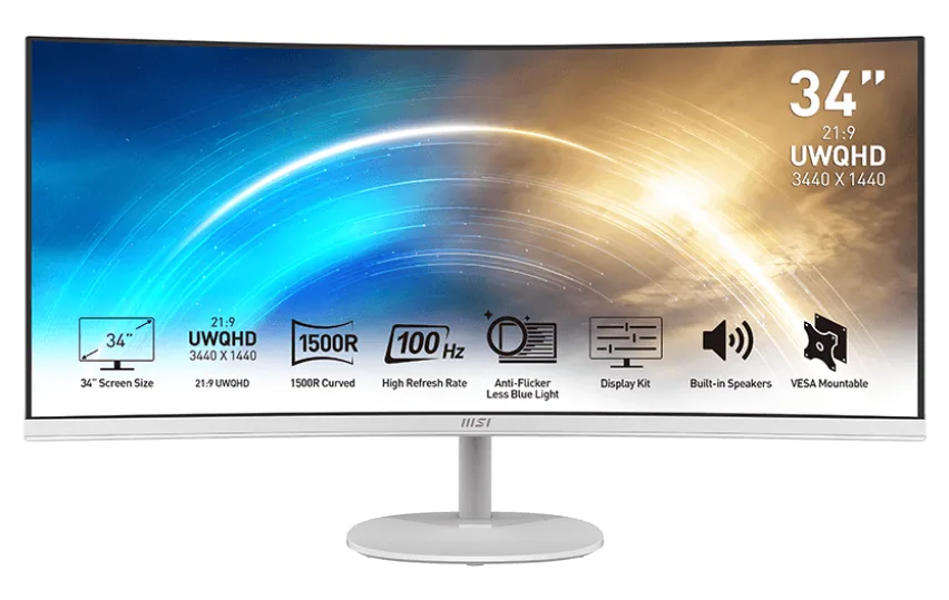 MSI MSI Pro MP341CQW 34" UWQHD 100Hz Curved White Monitor — product photo