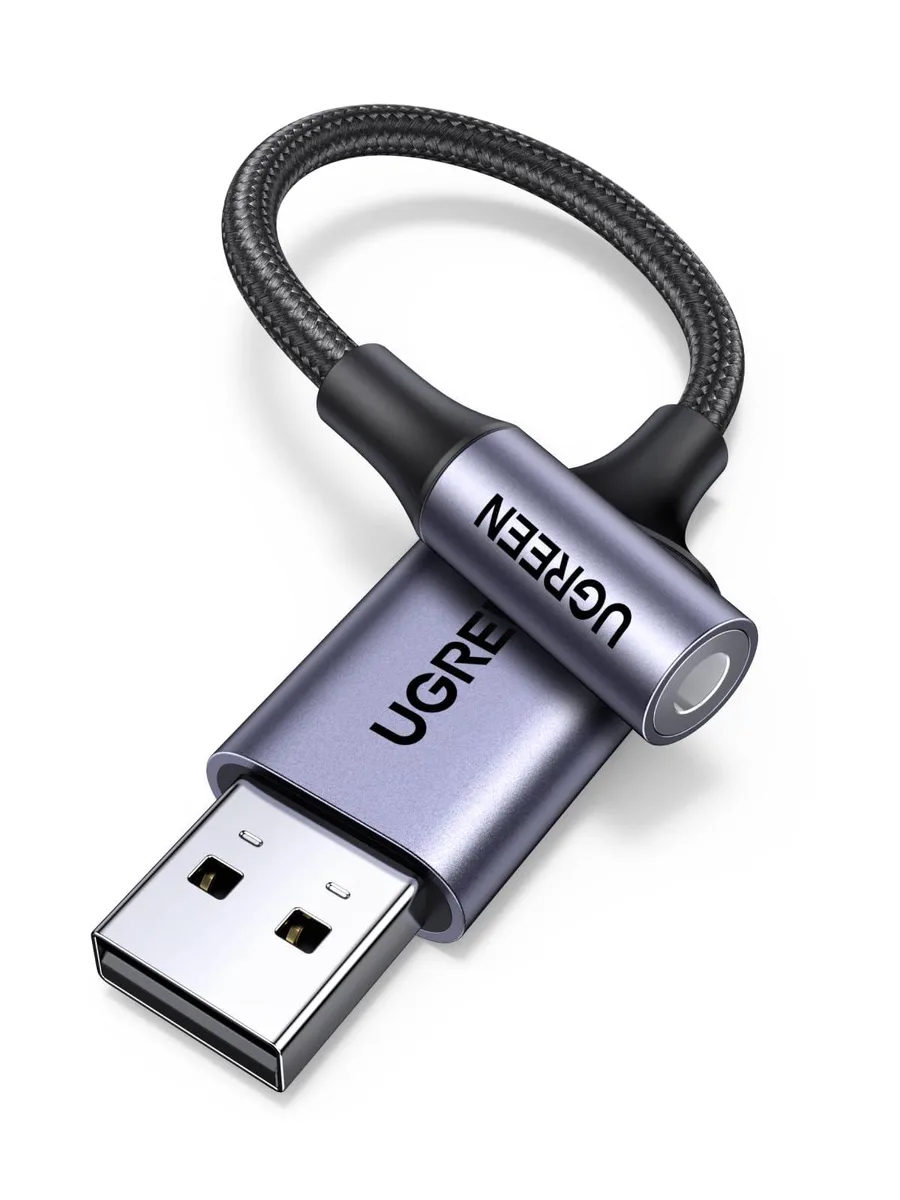 UGREEN 30757 USB to 3.5mm Audio Adapter 24bit 96kHz Nylon Braided — 商品照片