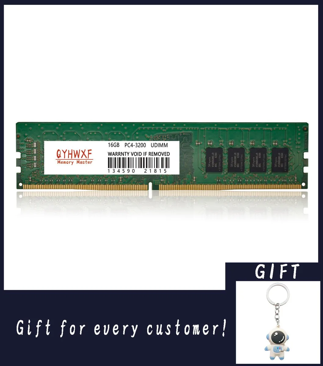 Green 288-pin DDR4 desktop memory module without heat spreader