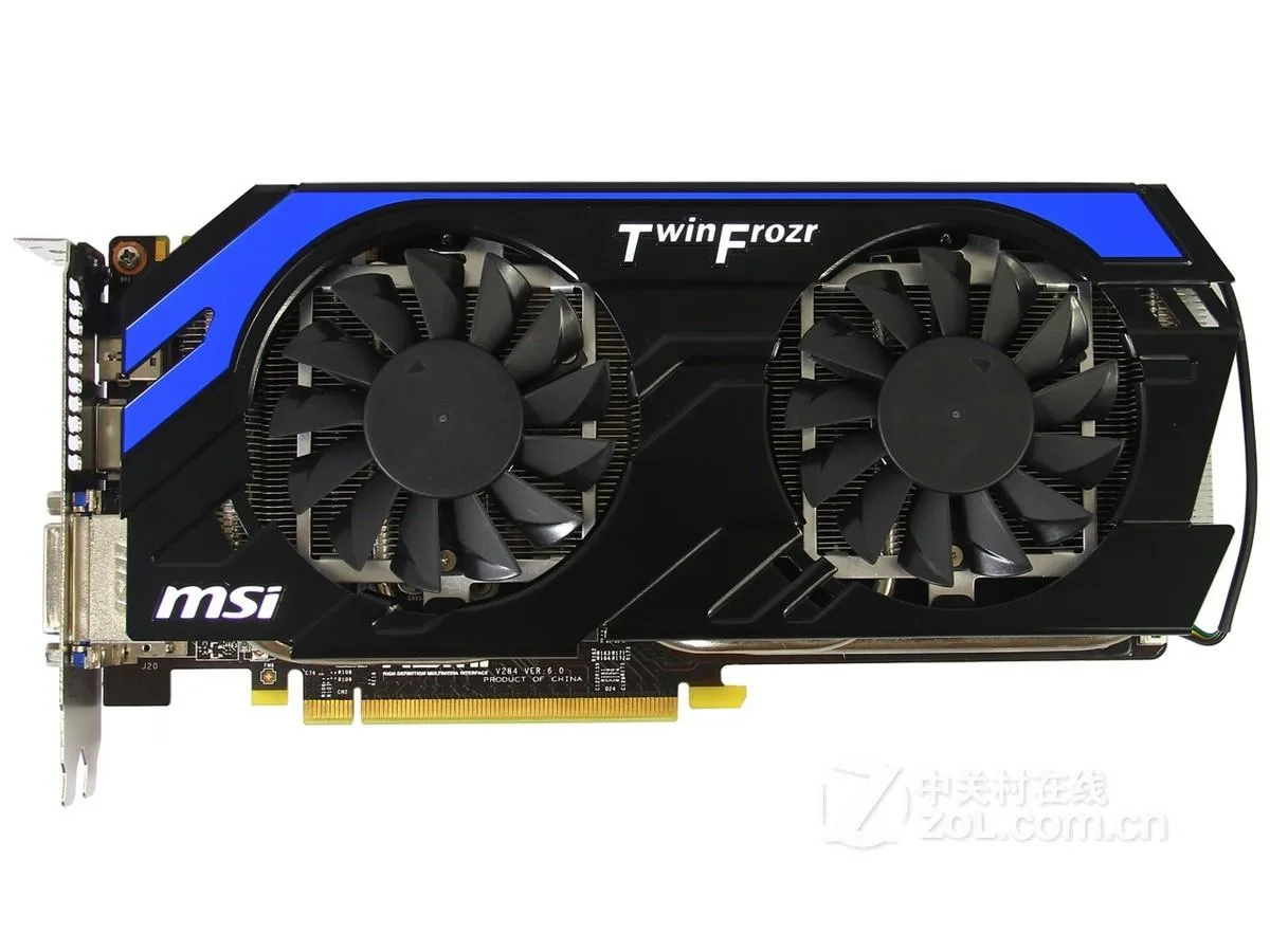 MSI GTX 660 Ti OC graphics card, dual six-pin power connectors, matte black shroud with twin fans