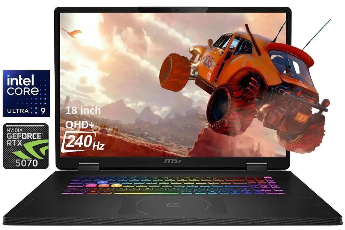 Gray 18 inch gaming laptop with QHD+ display and RGB keyboard