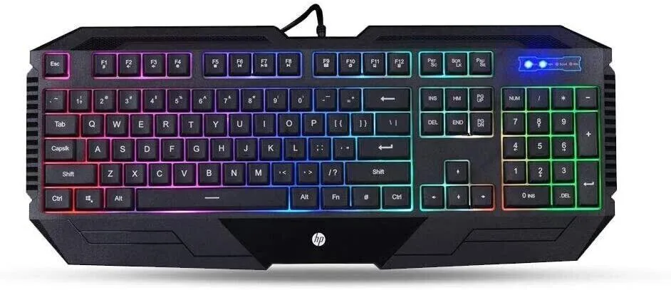 Black full-size wired gaming keyboard with Spanish layout and four-colour backlighting