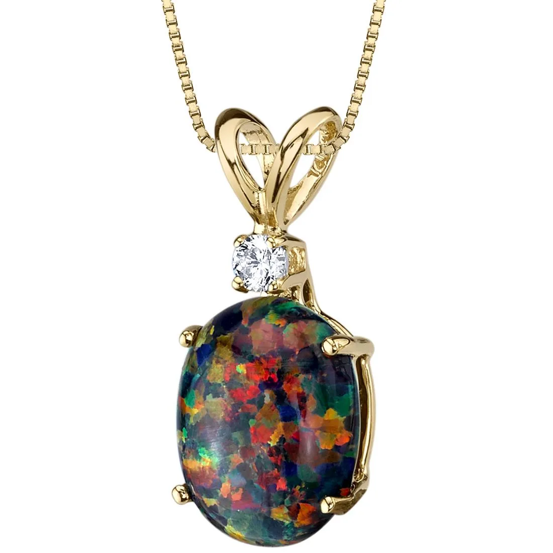 Oravo Oravo 14k Yellow Gold Oval Created Black Opal Diamond Pendant 1.00ct .05ct Diamond 18in Chain — product photo