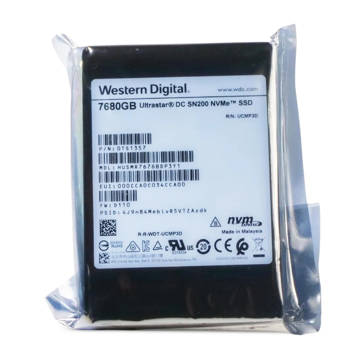Western Digital Western Digital Ultrastar DC SN200 HUSMR7676BDP3Y1 0TS1357 7.68TB enterprise SSD — photo du produit