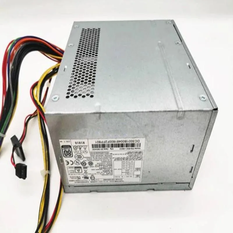 Rectangular metal ATX power supply unit with matte black finish and rear fan grille