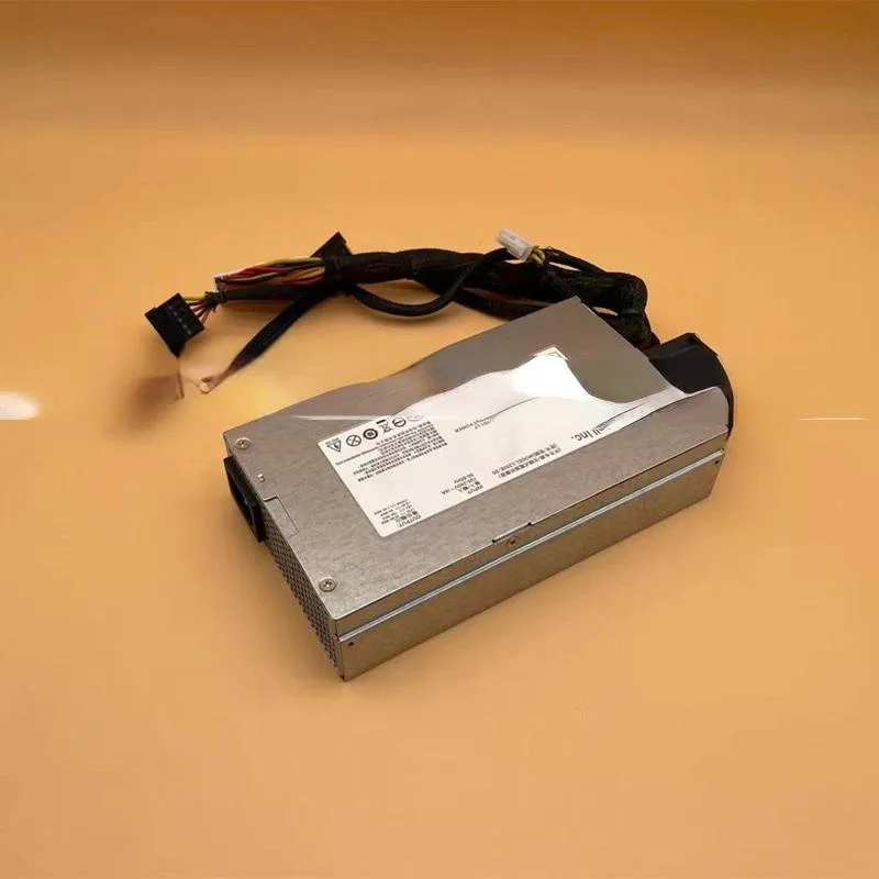 Silver rectangular server power supply unit with fan grille and power connector