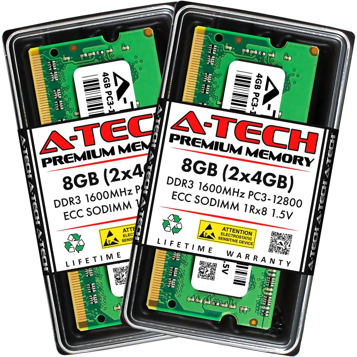 A-Tech A-Tech 8GB (2x4GB) DDR3 1600 ECC SODIMM 204-Pin 1.5V laptop RAM — product photo