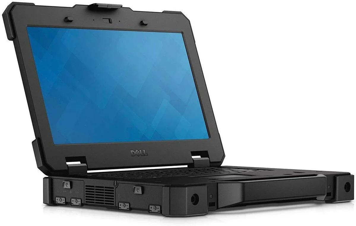 Black rugged laptop with 14 inch touchscreen display