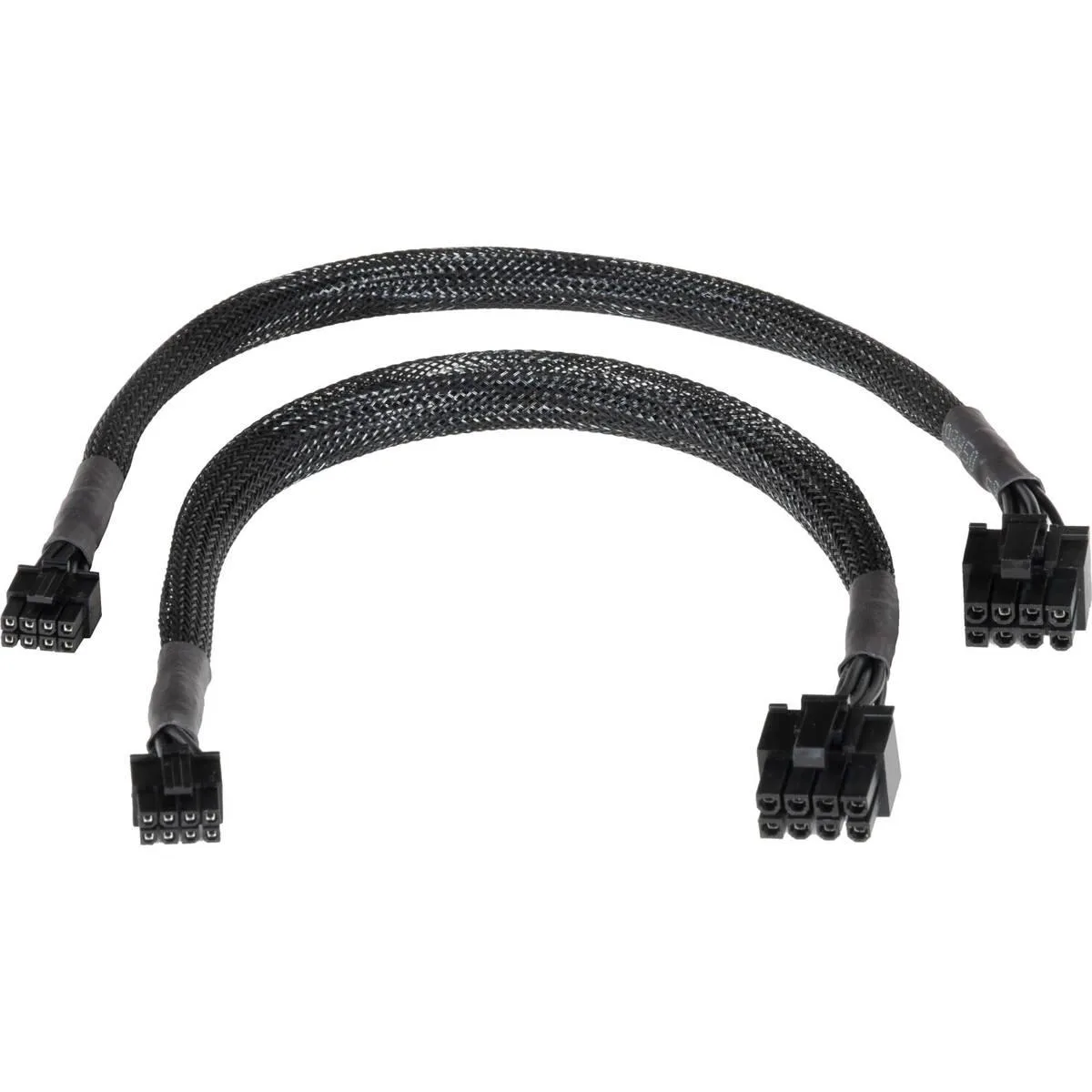 Two black 8-pin auxiliary power cables for 2019 Mac Pro Radeon 6900 XT