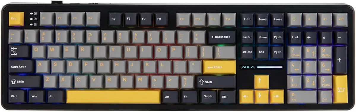 TUKO TUKO F108 Full-Size Wireless Gaming Keyboard 108 Keys 4000mAh Grey Yellow — zdjęcie produktu