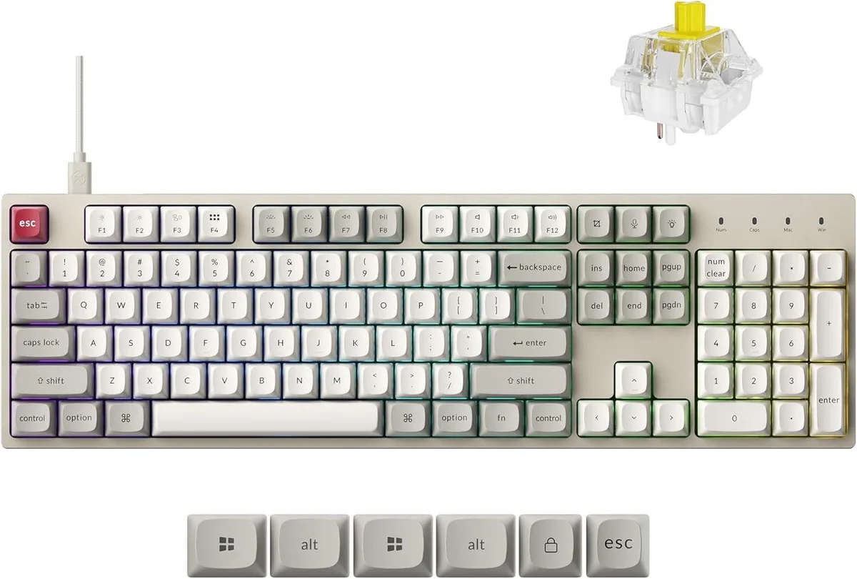 Full-size wired mechanical keyboard with PBT keycaps and south-facing RGB lighting