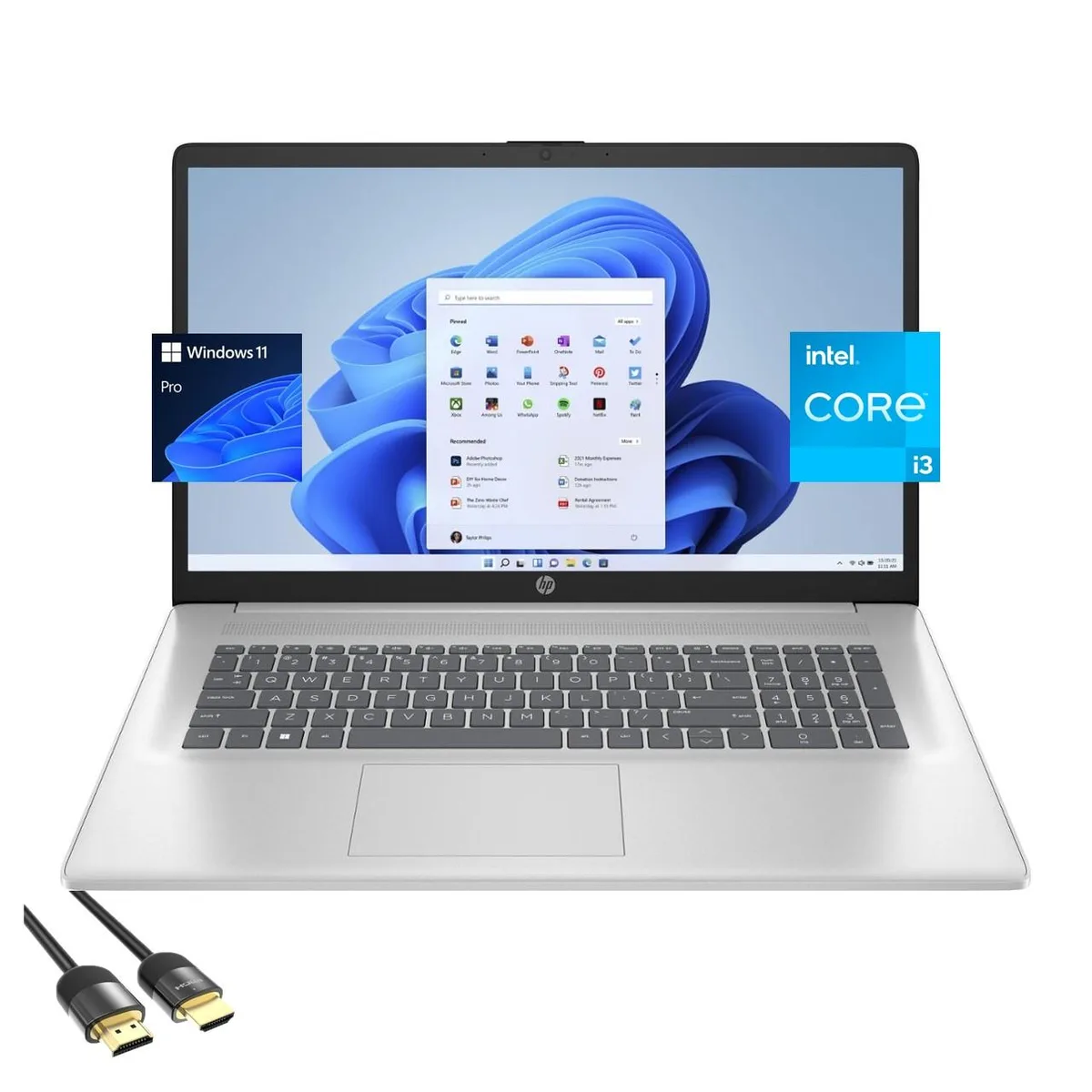 Silver 17.3 inch laptop with numeric keypad and thin bezels