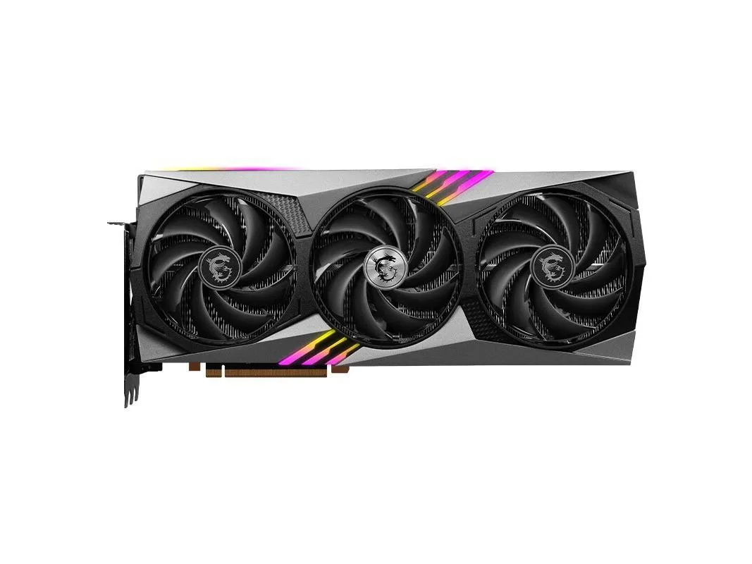 MSI GeForce RTX 4080 GAMING X TRIO graphics card with three axial fans and silver shroud