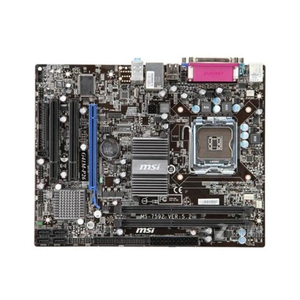 Green micro-ATX board with LGA 775 socket, four DDR3 slots and blue PCIe x16 slot
