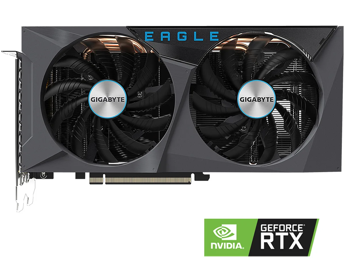 Dual-fan graphics card with silver backplate and black shroud