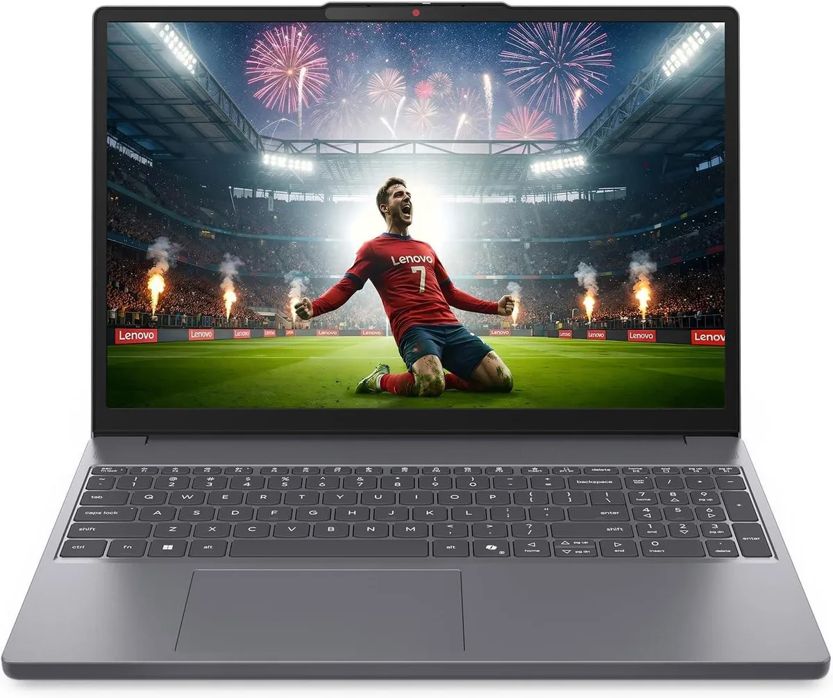 Thin silver-grey laptop with 15.3 inch touchscreen display