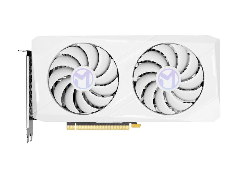 White triple-fan graphics card with silver backplate and RGB lighting
