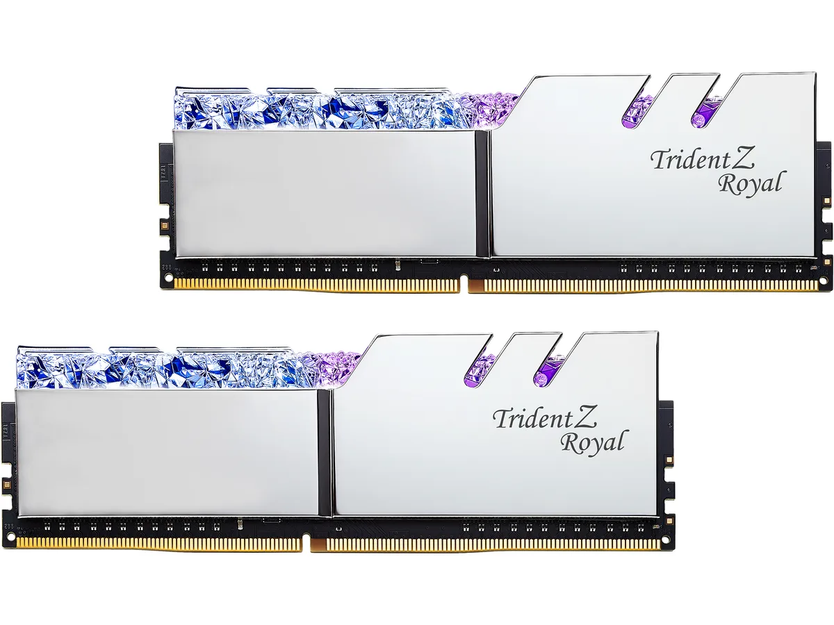 Two silver DDR4 sticks with crystalline RGB light bars