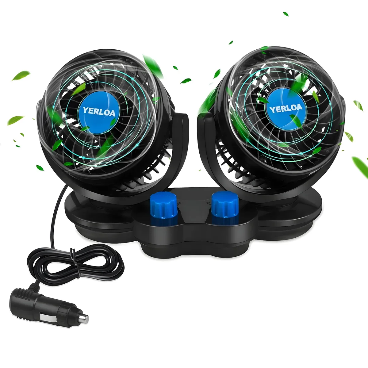 Yerloa HX-370 Dual Head 12V Car Cooling Fan 360° Rotatable — foto produk