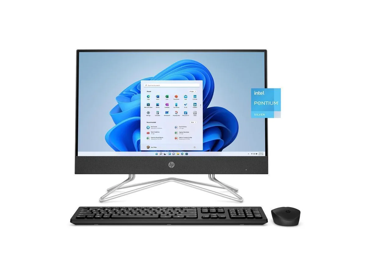 HP HP 22-dd0133w All-in-One Desktop PC 21.5" FHD Intel Pentium Silver J5040 4GB DDR4 128GB SSD Windows 11 Home — produktbild