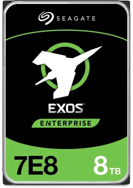 Silver 3.5 inch enterprise hard drive with SATA connector and label showing 8TB capacity