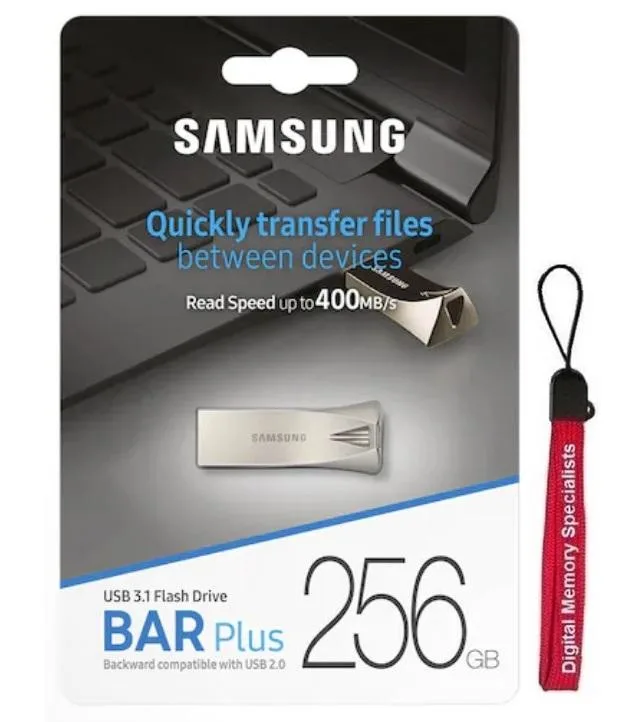 SAMSUNG SAMSUNG BAR Plus MUF-256BE3 256GB USB 3.1 Type-A 400MB/s Silver USB flash drive — 제품 사진