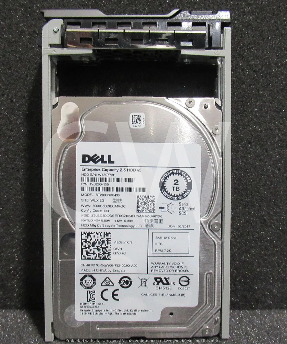 Silver 2.5 inch SAS hard drive in black Dell R Series caddy tray