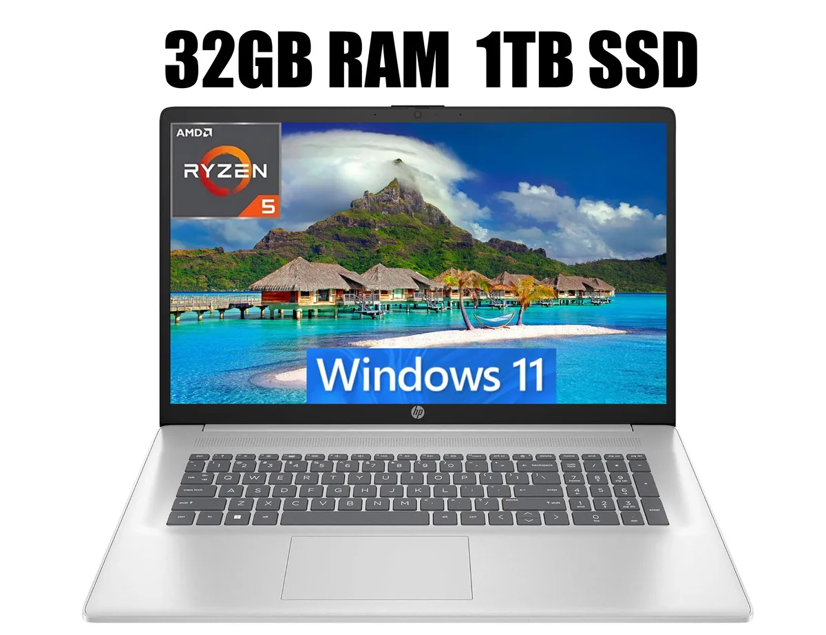 HP HP 17 laptop AMD Ryzen 5 7430U 32GB 1TB PCIe SSD 17.3" FHD Silver — product photo