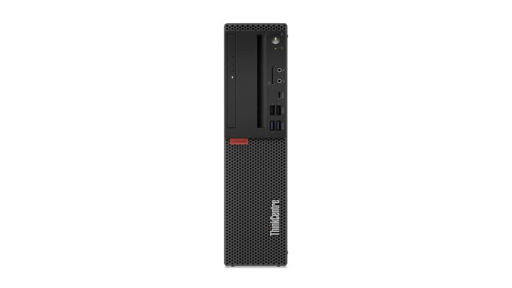 Black small-form-factor desktop tower with front USB ports and power button