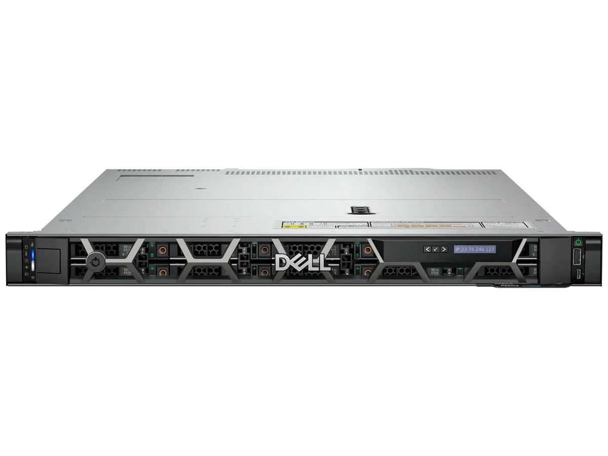 Silver 1U rack server with front drive bays and ventilation grille
