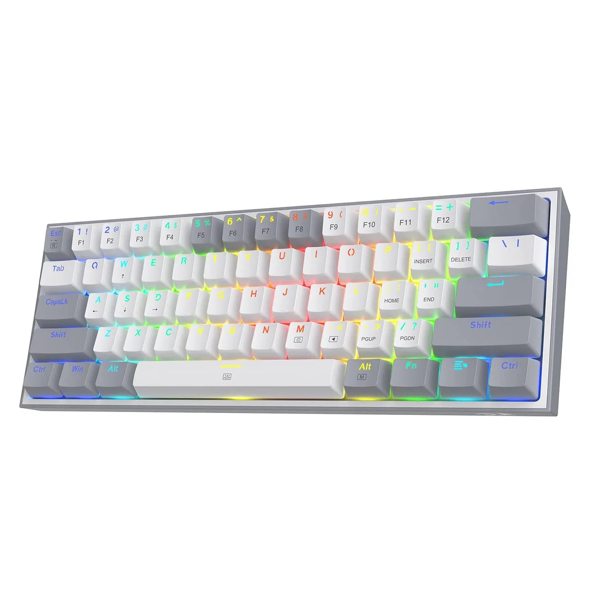Compact grey 60% mechanical keyboard with RGB backlighting and detachable USB-C cable