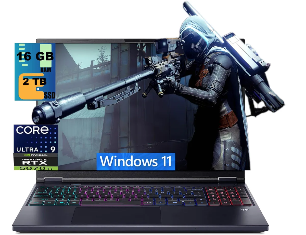 Black 16 inch gaming laptop with 4 zone RGB keyboard