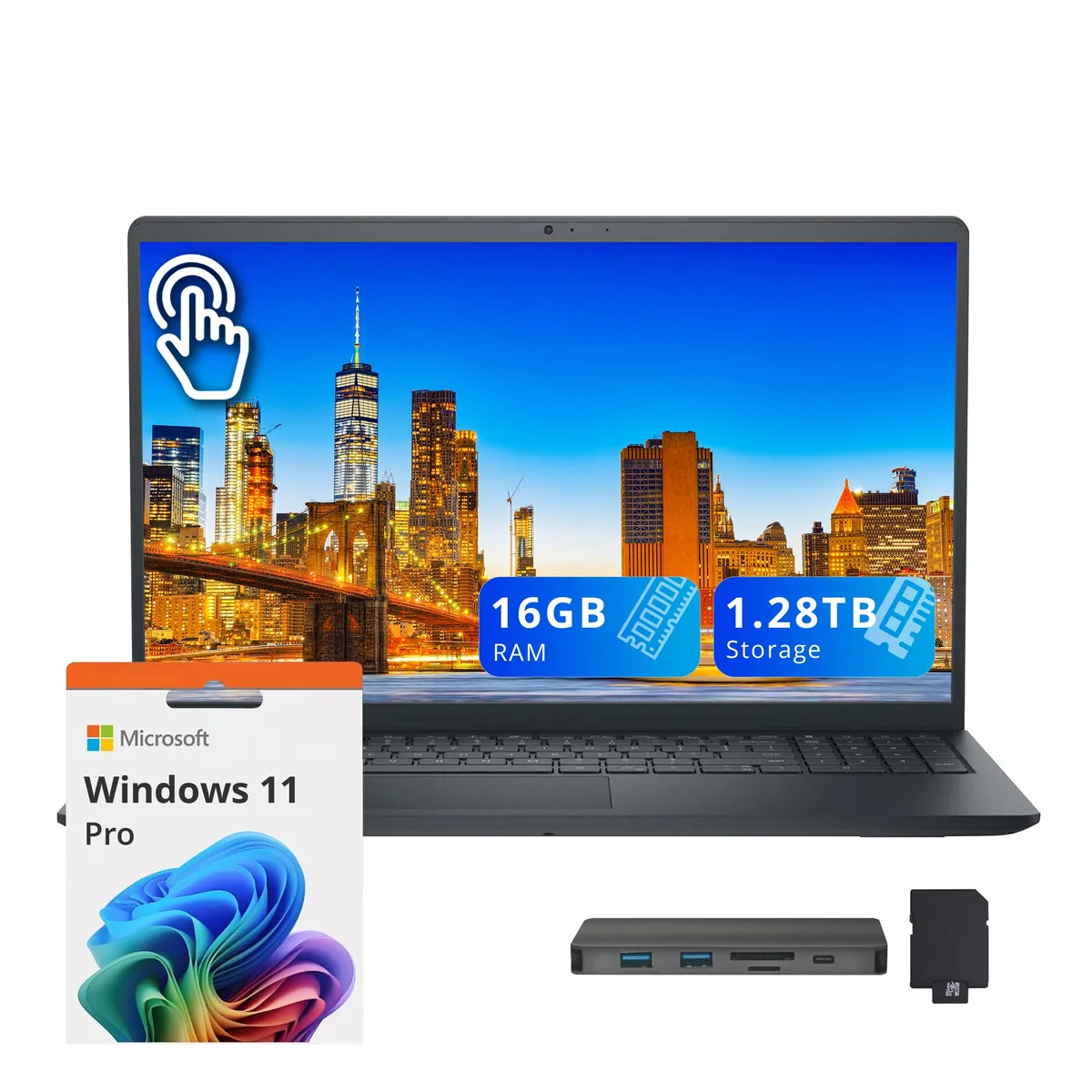 DELL DELL 15.6" FHD Touchscreen Business Laptop i7-1355U 16GB 1TB + 288GB Dock Set Black — tuotekuva
