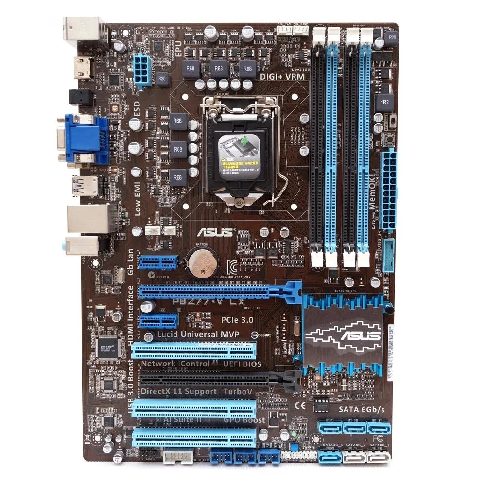 ATX motherboard in metallic grey with black slots and silver heatsinks