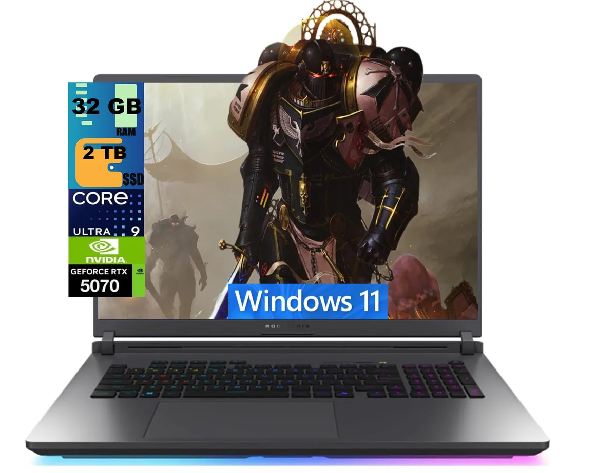 Black 18-inch gaming laptop with RGB keyboard