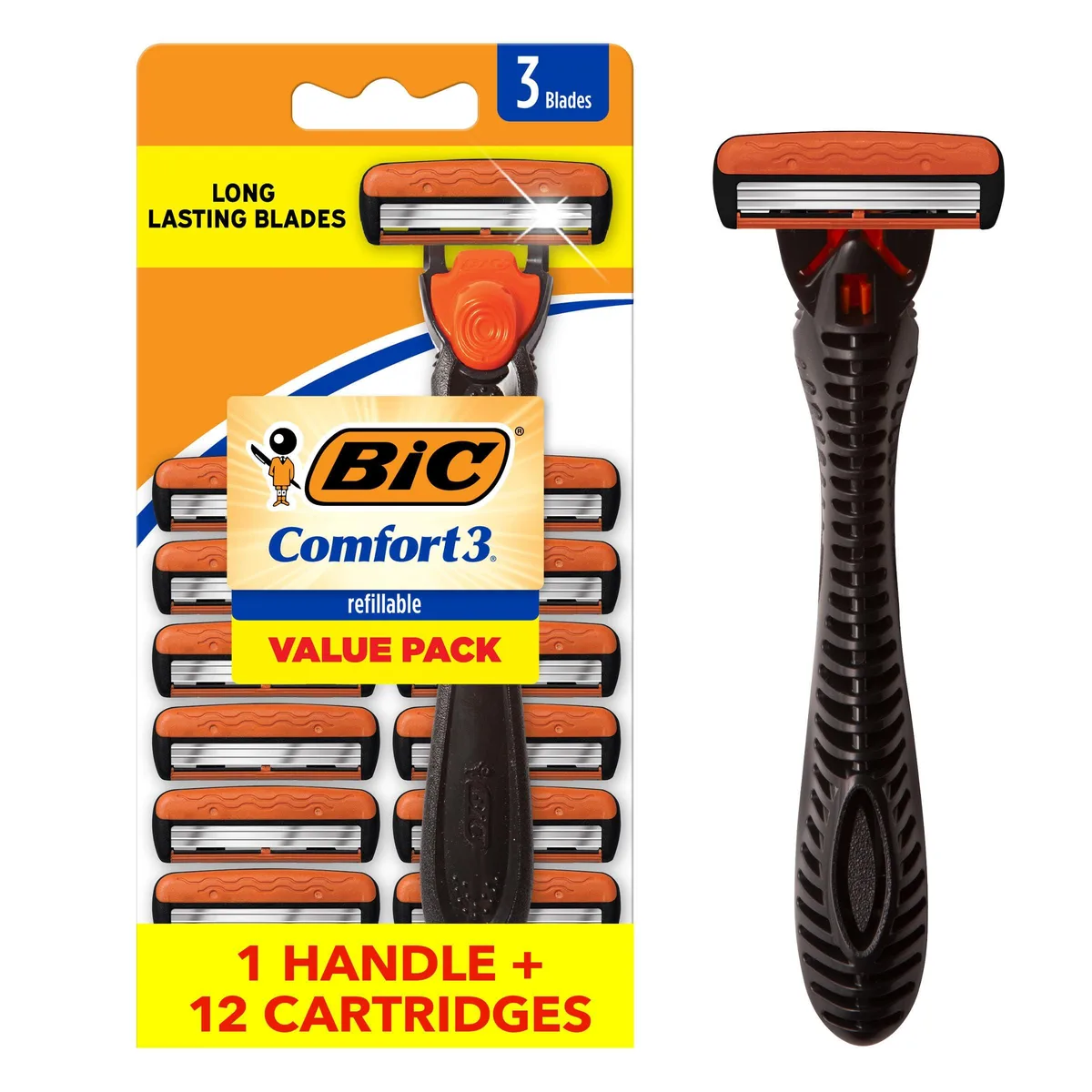  BIC Comfort 3 412732 1 handle 12 cartridges trimmers for men — preces foto