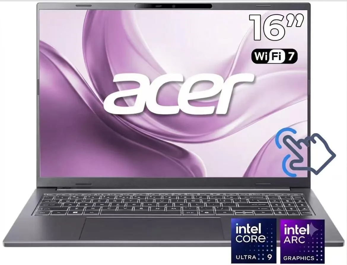 Gray 16 inch WUXGA touchscreen laptop with backlit keyboard