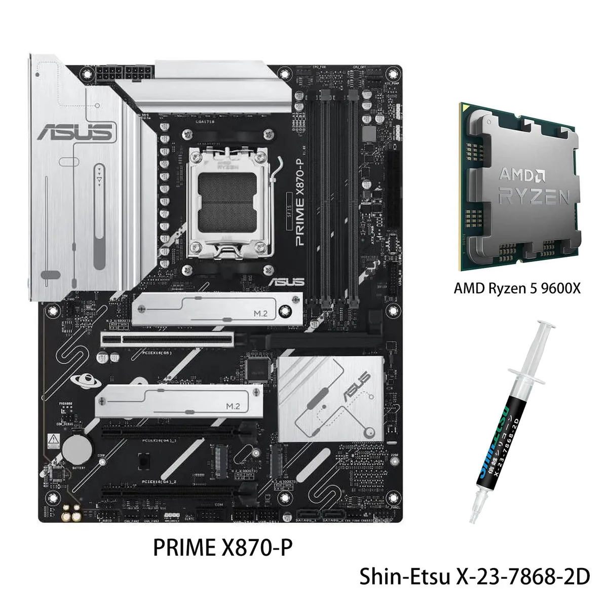 ASUS PRIME X870-P ATX motherboard with Ryzen 5 9600X CPU in AM5 socket