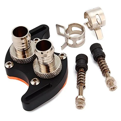 Compact black copper waterblock with aluminium clasp, 43 by 31 by 11 millimetres