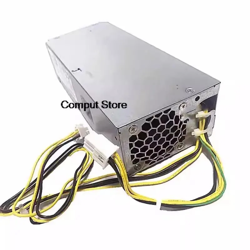Small black rectangular ATX power supply unit with 6+4 pin connector visible