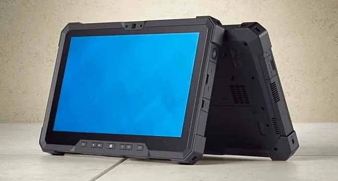 Rugged tablet with thick black bezel and protective corners