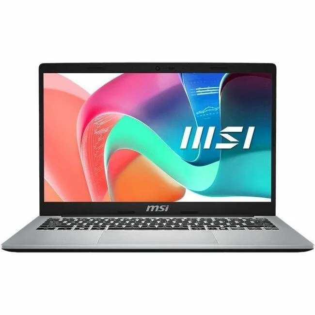 Silver 13.4 inch ultrabook with thin bezels and MSI logo on lid